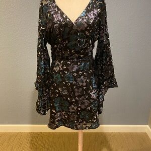 Shyanne Black and Pink Ruffled Wrap Gown